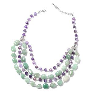 Amethyst and Aventurine Multi Strand Necklace
